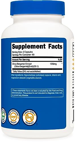 Nutricost Citrus Bergamot Capsules 12,000mg, 120 Capsules - Potent 25:1 Bergamot Extract - 60 Servings, Gluten Free, Vegan Friendly & Non-GMO Supplement