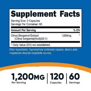 Nutricost Citrus Bergamot Capsules 12,000mg, 120 Capsules - Potent 25:1 Bergamot Extract - 60 Servings, Gluten Free, Vegan Friendly & Non-GMO Supplement