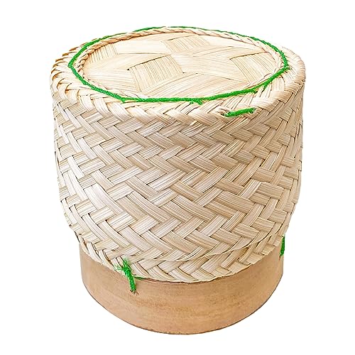 PANWA Mini Bamboo Sticky Rice Serving Basket- Handmade 100% Eco-Friendly Thai Mini Wickerwork Kratips- 4 piece set- Food Safe (Green)