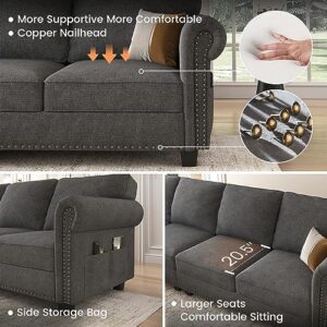 Nolany Sectional Couch with Chaise, L Shaped Convertible Sofa Couch with Storage Ottoman Sectional Sofa Set for Living Room Furniture Sets Dark Grey