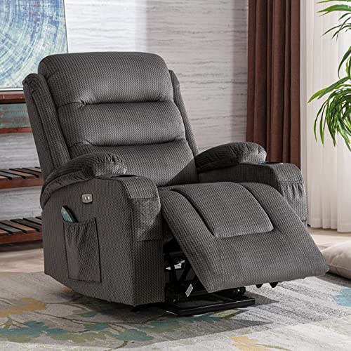 Consofa Lift Chair, Lift Chairs Recliners for Elderly, Lift Chair with Massage and Heat, Power Lift Chair with USB Port, 2 Cup Holders, 4 Pockets, Fabric (Brown)