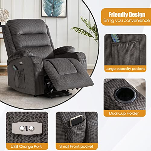 Consofa Lift Chair, Lift Chairs Recliners for Elderly, Lift Chair with Massage and Heat, Power Lift Chair with USB Port, 2 Cup Holders, 4 Pockets, Fabric (Brown)