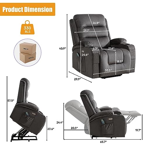 Consofa Lift Chair, Lift Chairs Recliners for Elderly, Lift Chair with Massage and Heat, Power Lift Chair with USB Port, 2 Cup Holders, 4 Pockets, Fabric (Brown)
