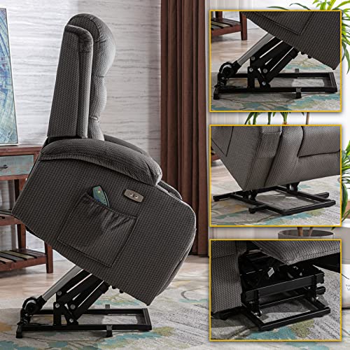 Consofa Lift Chair, Lift Chairs Recliners for Elderly, Lift Chair with Massage and Heat, Power Lift Chair with USB Port, 2 Cup Holders, 4 Pockets, Fabric (Brown)