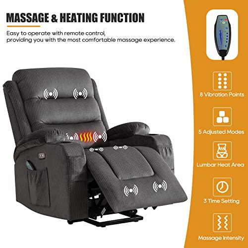 Consofa Lift Chair, Lift Chairs Recliners for Elderly, Lift Chair with Massage and Heat, Power Lift Chair with USB Port, 2 Cup Holders, 4 Pockets, Fabric (Brown)