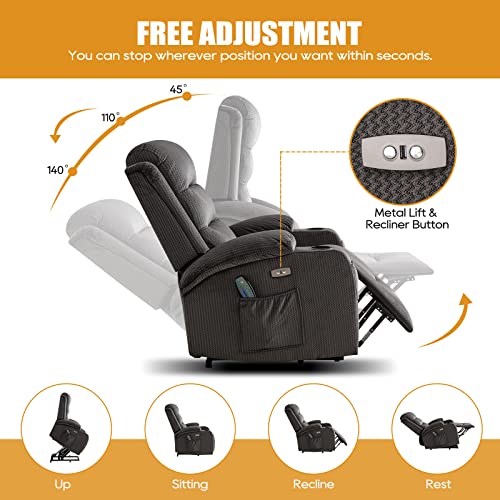 Consofa Lift Chair, Lift Chairs Recliners for Elderly, Lift Chair with Massage and Heat, Power Lift Chair with USB Port, 2 Cup Holders, 4 Pockets, Fabric (Brown)