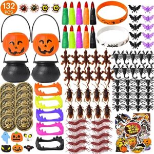 136pcs halloween party favors-halloween toys assortment for kids-mini candy cauldron kettles with halloween toys in bulk-trick or treat, goodie bags stuffers, carnival prizes, party supplies