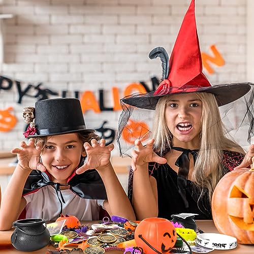 136Pcs Halloween Party Favors-Halloween Toys Assortment for Kids-Mini Candy Cauldron Kettles with Halloween Toys in Bulk-Trick or Treat, Goodie Bags Stuffers, Carnival Prizes, Party Supplies