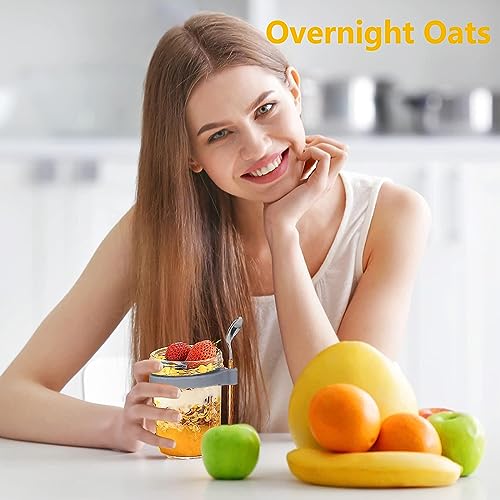 JQSSHXB 4 Pack Overnight Oats Containers with Lids and Spoons 16 Oz Glass Mason Jars for Overnight Oats Leak Proof Oatmeal Jars Great for Cereal Milk Vegetable Pudding Salad Yogurt Meal Prep