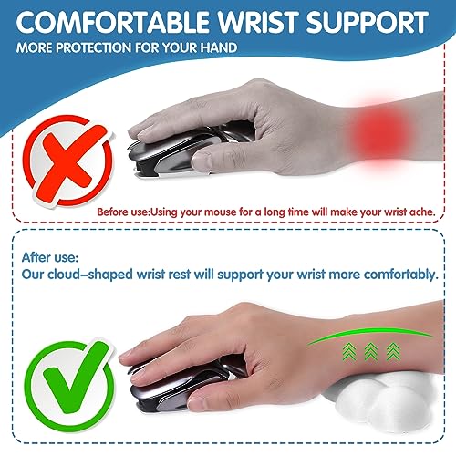 TIESOME Cloud Wrist Rest for Mouse, Memory Foam Wrist Cushion Ergonomic Palm Rest Pain Relief Mouse Wrist Support Pad with Anti-Skid Base for Office School Home Laptop&Computer Mouse(White)