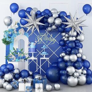 royal blue and silver balloon garland kit, 108pcs blue and silver balloons,navy blue and silver balloons with royal blue and silver balloon for birthday party, weddings, baby shower, anniversaries