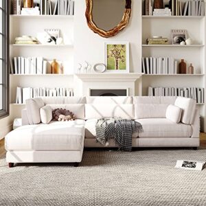 williamspace 110" sectional sofa couch for living room, modern l-shape sofa with convertible ottoman, upholstered modular sofa with 4 waist pillows, beige