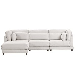 WILLIAMSPACE 110" Sectional Sofa Couch for Living Room, Modern L-Shape Sofa with Convertible Ottoman, Upholstered Modular Sofa with 4 Waist Pillows, Beige