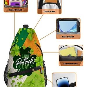 Prime Leader Sling Bag Crossbody Sling Backpack St. Patrick'S Day Clover Waterproof Chest Bag Daypack Shoulder Bag for Hiking Walking Travel