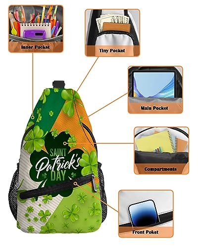 Prime Leader Sling Bag Crossbody Sling Backpack St. Patrick'S Day Clover Waterproof Chest Bag Daypack Shoulder Bag for Hiking Walking Travel