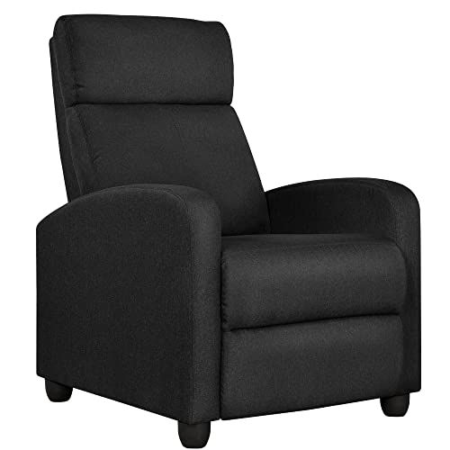 Yaheetech Home Theater Seating Fabric Recliner Chair Modern Single Living Room Reclining Sofa with Pocket Spring Black