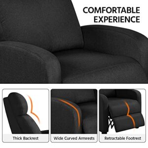 Yaheetech Home Theater Seating Fabric Recliner Chair Modern Single Living Room Reclining Sofa with Pocket Spring Black