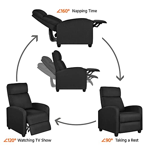 Yaheetech Home Theater Seating Fabric Recliner Chair Modern Single Living Room Reclining Sofa with Pocket Spring Black