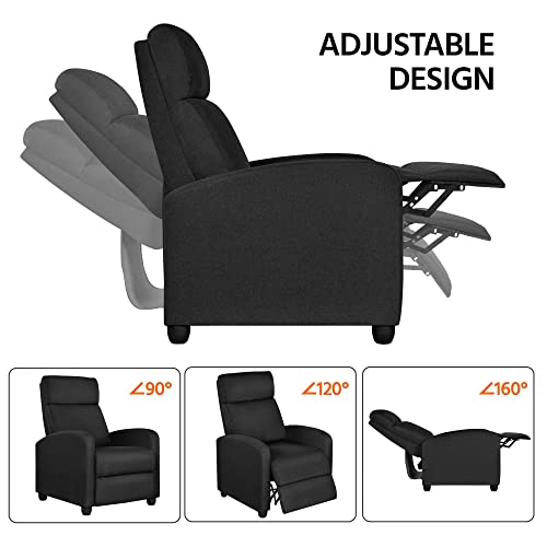 Yaheetech Home Theater Seating Fabric Recliner Chair Modern Single Living Room Reclining Sofa with Pocket Spring Black