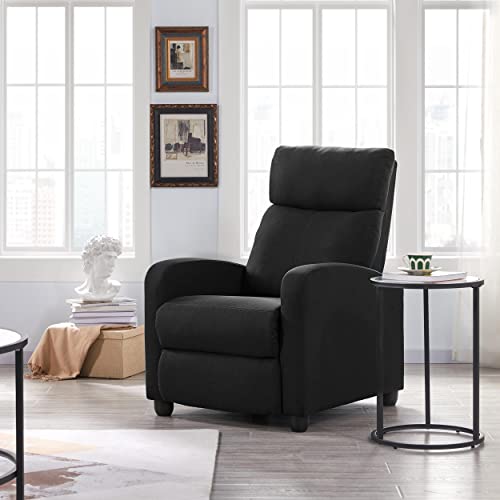 Yaheetech Home Theater Seating Fabric Recliner Chair Modern Single Living Room Reclining Sofa with Pocket Spring Black