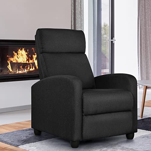 Yaheetech Home Theater Seating Fabric Recliner Chair Modern Single Living Room Reclining Sofa with Pocket Spring Black