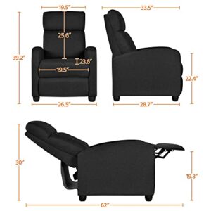 Yaheetech Home Theater Seating Fabric Recliner Chair Modern Single Living Room Reclining Sofa with Pocket Spring Black