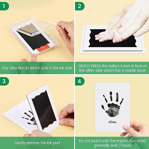 Nabance Baby Hand and Footprint Kit, Newborn Inkless Hand and Footprint kit, 4 Inkless Print Pads with 2 Photo Frames, 8 Imprint Cards, Safe No Mess Clean Touch Ink Pads for Babies 0-6 Months