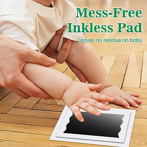 Nabance Baby Hand and Footprint Kit, Newborn Inkless Hand and Footprint kit, 4 Inkless Print Pads with 2 Photo Frames, 8 Imprint Cards, Safe No Mess Clean Touch Ink Pads for Babies 0-6 Months