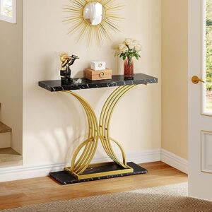 YITAHOME Gold Console Table, Modern Hallway Table for Entryway, 40 inch Entryway Tables Narrow Sofa Table for Living Room, Hallway, Entryway, Faux Marble Black