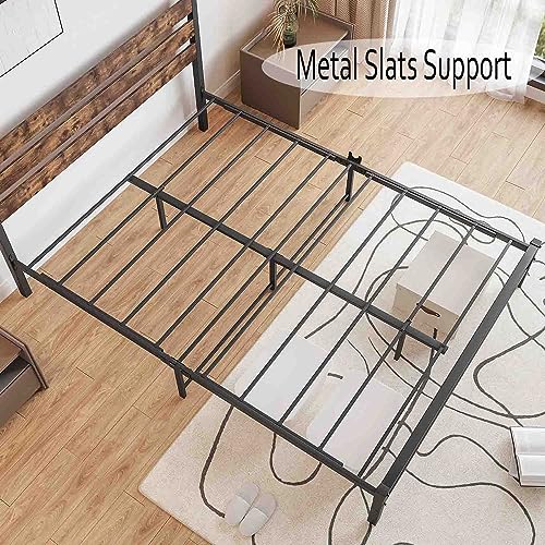 RIDFY Queen Bed Frame with Rustic Vintage Wood Headboard, Platform Bed Frame, Mattress Foundation, Strong Metal Slats Support,No Box Spring Needed,Easy Assembly,Noise-Free, Country Style, Brown