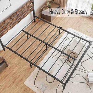 RIDFY Queen Bed Frame with Rustic Vintage Wood Headboard, Platform Bed Frame, Mattress Foundation, Strong Metal Slats Support,No Box Spring Needed,Easy Assembly,Noise-Free, Country Style, Brown