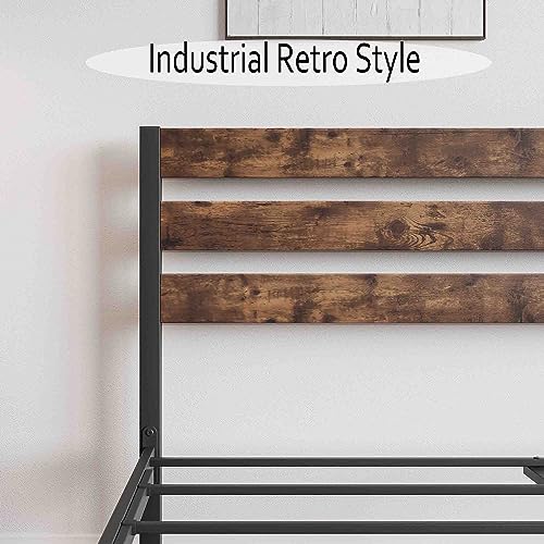 RIDFY Queen Bed Frame with Rustic Vintage Wood Headboard, Platform Bed Frame, Mattress Foundation, Strong Metal Slats Support,No Box Spring Needed,Easy Assembly,Noise-Free, Country Style, Brown