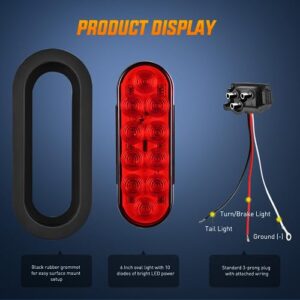 Nilight 6Inch Oval Trailer Tail Light 6PCS Red Amber White 10LED with Flush Mount Grommets Plugs IP67 Waterproof Brake Turn Signals Reverse Lights for RV Truck Trailer, 2 Years Warranty