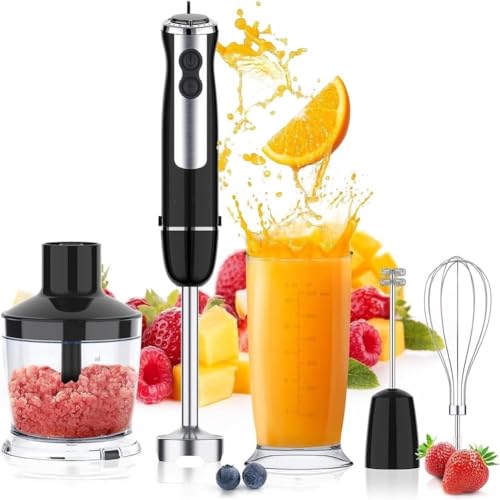 Handheld Blender, Immersion Electric Mixer, 5-in-1 Hand Blender, 800W Powerful Copper Motor, 12 Speed Turbo Mode, 20oz Beaker, 17oz Food Chopper for Smoothies, Whisk for Home Kitchen