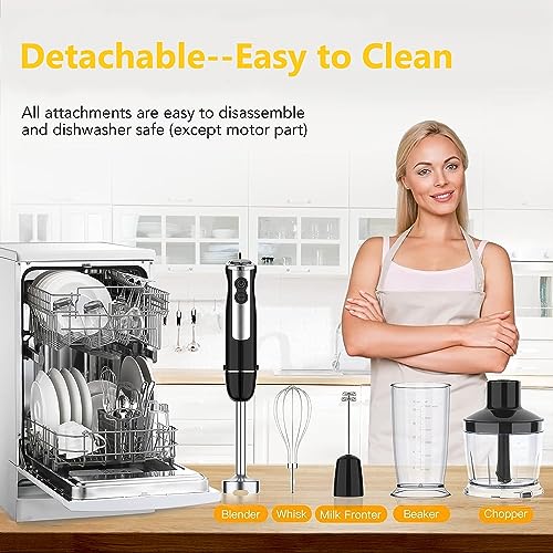 Handheld Blender, Immersion Electric Mixer, 5-in-1 Hand Blender, 800W Powerful Copper Motor, 12 Speed Turbo Mode, 20oz Beaker, 17oz Food Chopper for Smoothies, Whisk for Home Kitchen