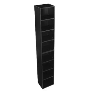 VKKILPEE Slim Media Tower Rack with Adjustable Shelves, 8-Tier Tall Narrow Storage Cabinet CD Display Rack Bookshelf, Multifunctional Double-Decker Bookcase for Home Office & Apartment, Black