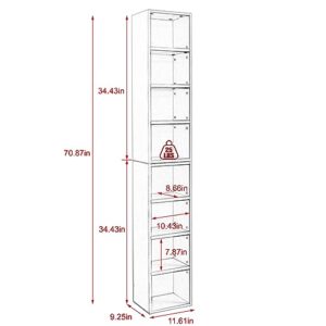 VKKILPEE Slim Media Tower Rack with Adjustable Shelves, 8-Tier Tall Narrow Storage Cabinet CD Display Rack Bookshelf, Multifunctional Double-Decker Bookcase for Home Office & Apartment, Black