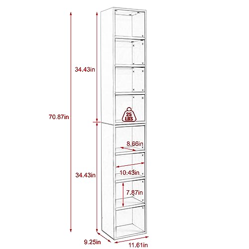 VKKILPEE Slim Media Tower Rack with Adjustable Shelves, 8-Tier Tall Narrow Storage Cabinet CD Display Rack Bookshelf, Multifunctional Double-Decker Bookcase for Home Office & Apartment, Black