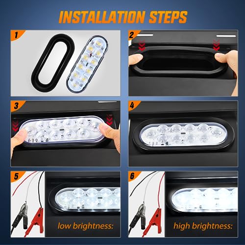 Nilight 6Inch Oval Trailer Tail Light 6PCS Red White 10LED with Flush Mount Grommets Plugs IP67 Waterproof Brake Turn Signals Reverse Lights for RV Truck Trailer, 2 Years Warranty