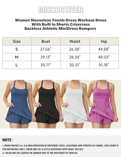 MISSACTIVER Women Tennis Dress Workout Dress with Built in Shorts Sleeveless Crisscross Backless Summer Athletic Mini Dress(Medium,Cyan)