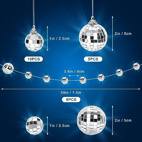 79 Pcs Disco Balls Ornaments Reflective Mirror Disco Ball Hanging Glass Mini Disco Ball 70s Disco Party Decorations for Wedding Bar Dance Music Christmas (2 in, 1 in)