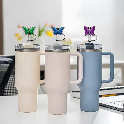 8Pcs Butterfly Straw Covers, Reusable Silicone Straw Covers, Cute Drinking Straw Tips Lids for 7-8 mm Straws, Cup Straw Accessories