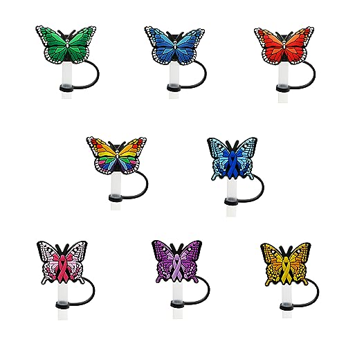 8Pcs Butterfly Straw Covers, Reusable Silicone Straw Covers, Cute Drinking Straw Tips Lids for 7-8 mm Straws, Cup Straw Accessories