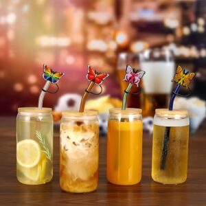 8Pcs Butterfly Straw Covers, Reusable Silicone Straw Covers, Cute Drinking Straw Tips Lids for 7-8 mm Straws, Cup Straw Accessories