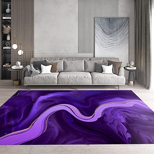 Noble Light Luxury Classic Area Rug, Purple Gold Fluid Indoor Non-Slip Kids Rugs, Machine Washable Breathable Durable Carpet for Front Entrance Floor Decor,5 x 7ft