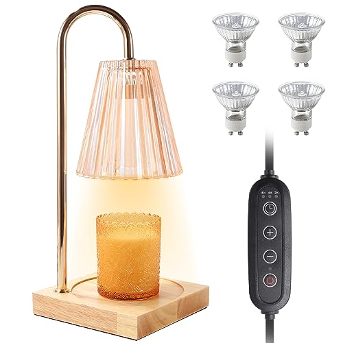 Candle Warmer Lamp, Candle Lamp with Timing Function, 4 Bulbs, Compatible with Jar Candles, Electric Dimmable Candle Warmer, Log Style Base Candle Warmer for Home Bedroom Decor, Gift for Family