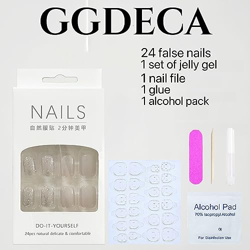 Short Press on Nails Square Press on Nails Solid Color Nude Glitter Glossy Fake Nails Full Cover Acrylic Glue on Nails Cute Stick on Nails Manicure Art for Women 24pcs