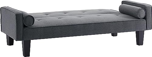 FULife 72" Convertible Loveseat Sofa Bed Sleeper Daybed,Modern Upholstered Folding Recliner,Small Futon Sofá,2 Seaters Couches with Two Pillows for Living Room/Office/Aparment/Place, Dark Grey Fabric