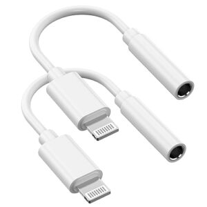lightning to 3.5 mm headphone jack adapter, 2 pack [apple mfi certified] iphone 3.5mm headphone/earphone jack aux audio adapter dongle for iphone 14 13 12 11 pro max xs xr x 8 7 ipad, support ios 16