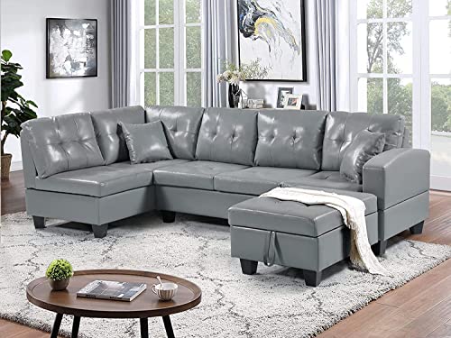EMKK Variable Bed Sofa Living Room Folding Sectional Sofa with Reversible Chaise Lounge, Upholstered L-Shaped Couch with Two Cup Holders 2 Pillows for Office Apartment Large Space Furniture Sets